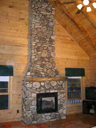 Rustic River Rock Fireplace