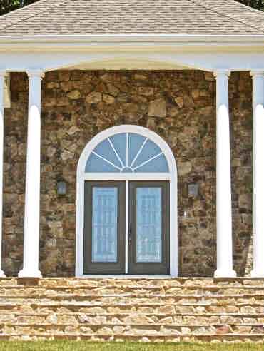 Grand Entrance, stone steps and facade